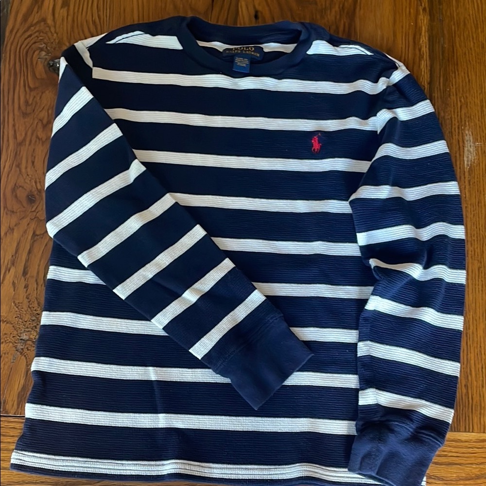 Ralph Lauren Navy and White Striped Polo Shirt